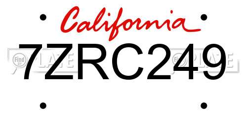 7ZRC249 California License Plate