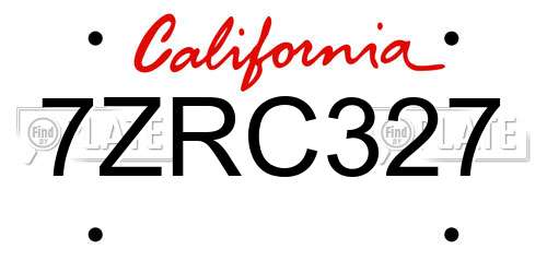 7ZRC327 California License Plate