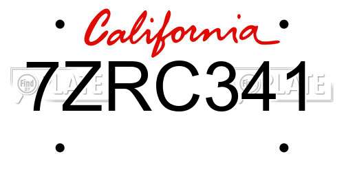 7ZRC341 California License Plate