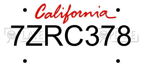 7ZRC378 California License Plate
