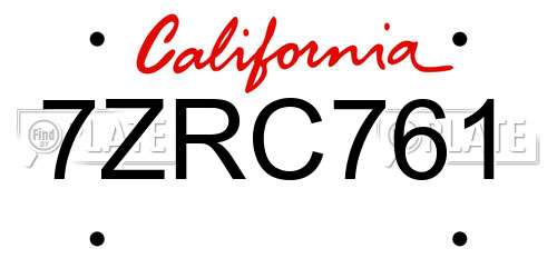 7ZRC761 California License Plate
