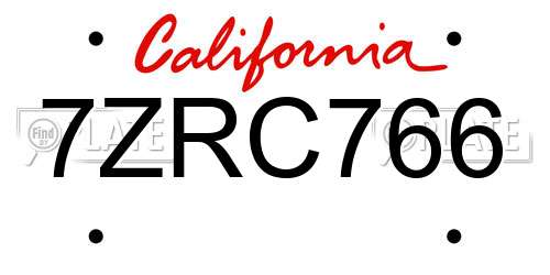 7ZRC766 California License Plate