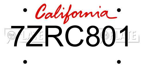 7ZRC801 California License Plate