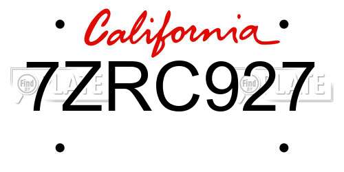 7ZRC927 California License Plate