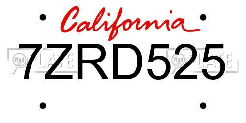 7ZRD525 California License Plate
