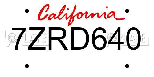 7ZRD640 California License Plate