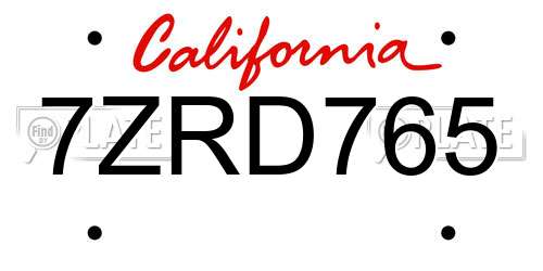 7ZRD765 California License Plate