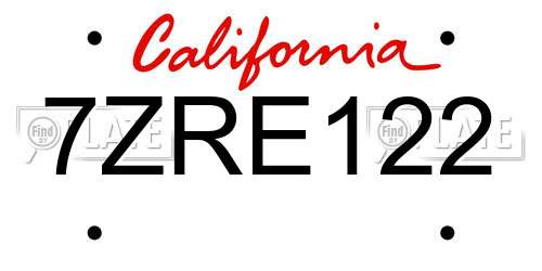 7ZRE122 California License Plate