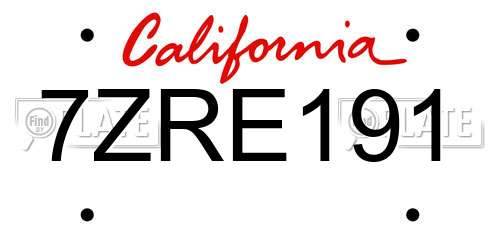 7ZRE191 California License Plate