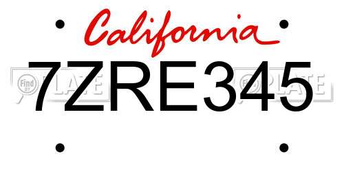 7ZRE345 California License Plate