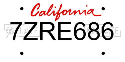 7ZRE686 California License Plate