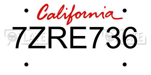 7ZRE736 California License Plate