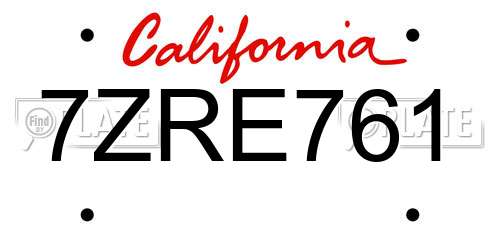 7ZRE761 California License Plate