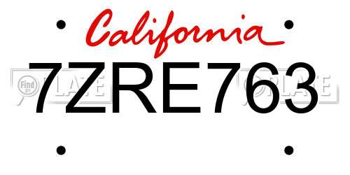 7ZRE763 California License Plate