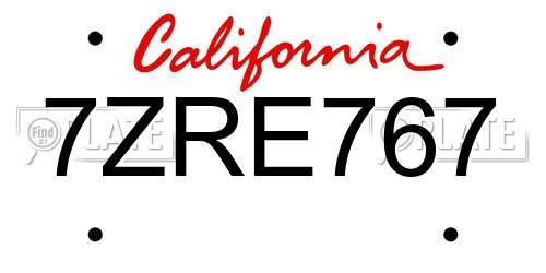 7ZRE767 California License Plate