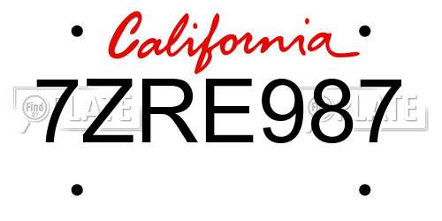 7ZRE987 California License Plate