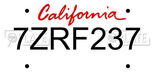 7ZRF237 California License Plate