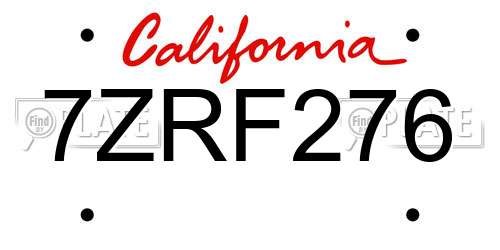 7ZRF276 California License Plate