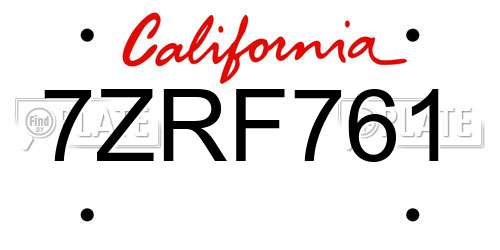 7ZRF761 California License Plate