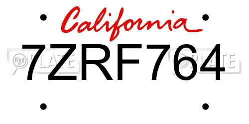 7ZRF764 California License Plate