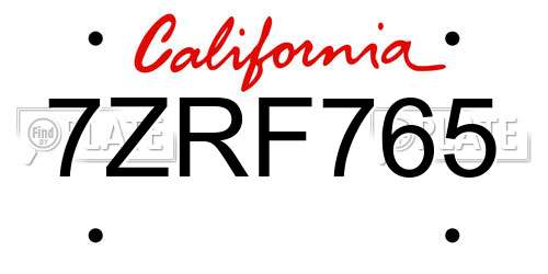 7ZRF765 California License Plate