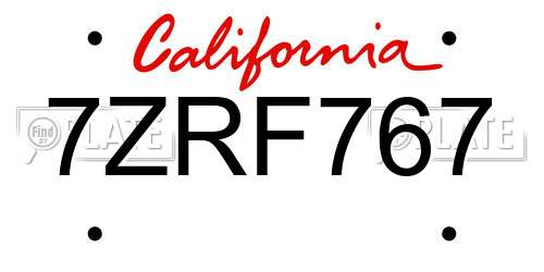 7ZRF767 California License Plate