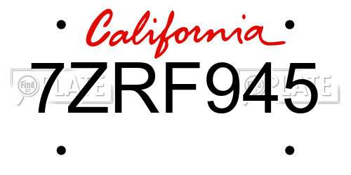 7ZRF945 California License Plate