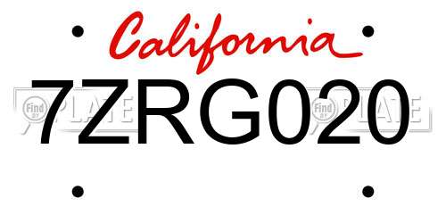 7ZRG020 California License Plate