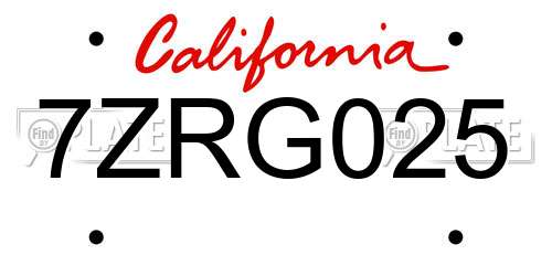 7ZRG025 California License Plate