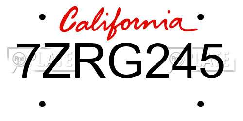 7ZRG245 California License Plate