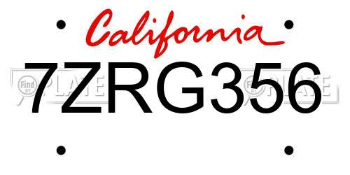 7ZRG356 California License Plate