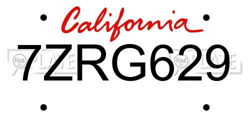 7ZRG629 California License Plate