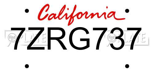 7ZRG737 California License Plate