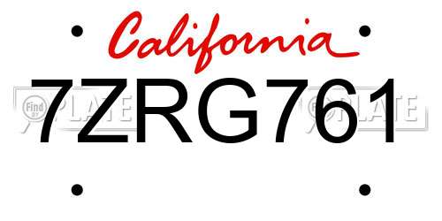 7ZRG761 California License Plate
