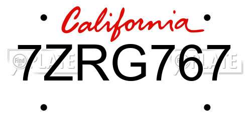 7ZRG767 California License Plate