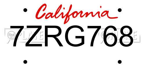7ZRG768 California License Plate