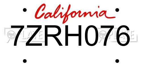 7ZRH076 California License Plate