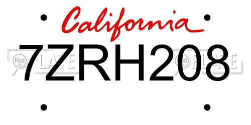 7ZRH208 California License Plate