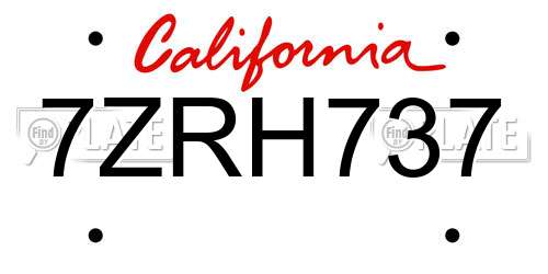 7ZRH737 California License Plate
