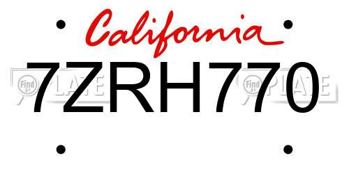 7ZRH770 California License Plate
