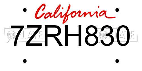 7ZRH830 California License Plate