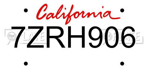 7ZRH906 California License Plate