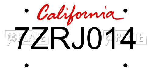 7ZRJ014 California License Plate