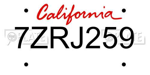 7ZRJ259 California License Plate