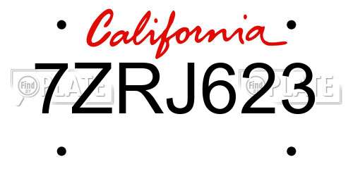 7ZRJ623 California License Plate