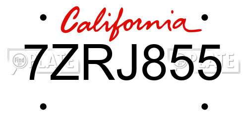 7ZRJ855 California License Plate