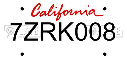 7ZRK008 California License Plate