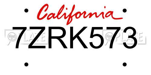 7ZRK573 California License Plate