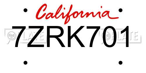 7ZRK701 California License Plate