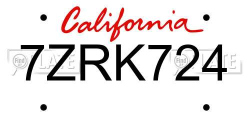 7ZRK724 California License Plate
